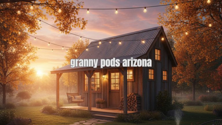 Cozy tiny home with rustic design, perfect for small living in beautiful autumn setting.