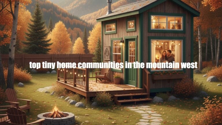 Cozy tiny home nestled in mountain west forest with warm lighting, perfect for scenic mountain living.